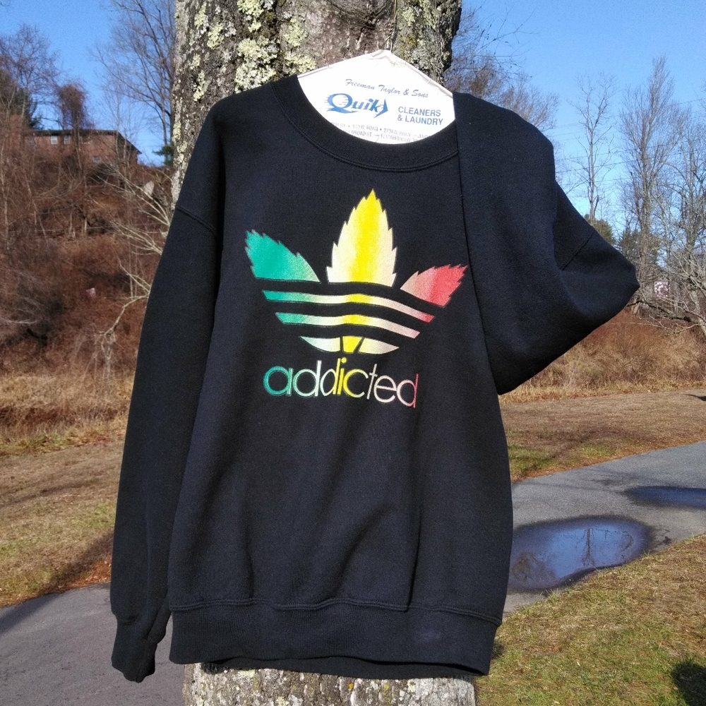 Navy Blue "Addicted" Cannabis/ Adidas Sweatshirt